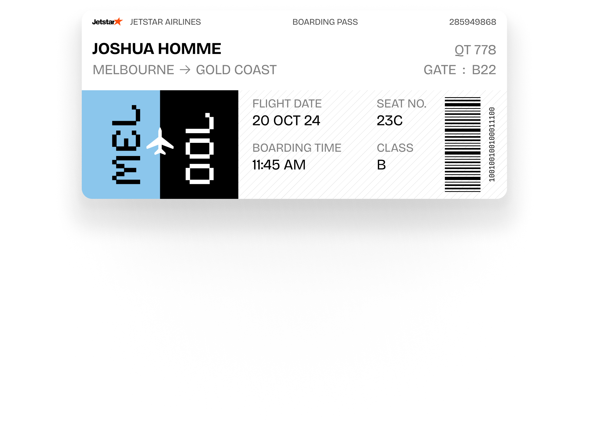 Boarding pass Melbourne to Perth