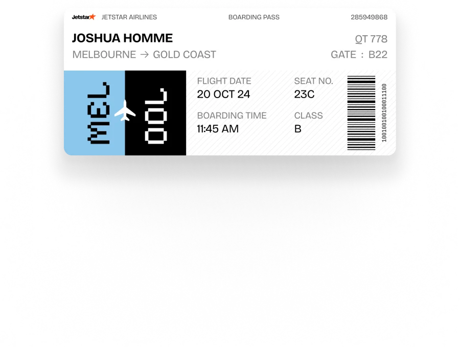 Boarding pass Melbourne to Perth