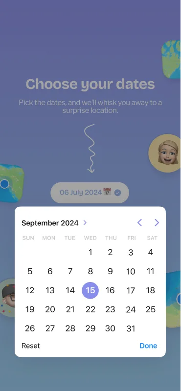 Choose your dates screen